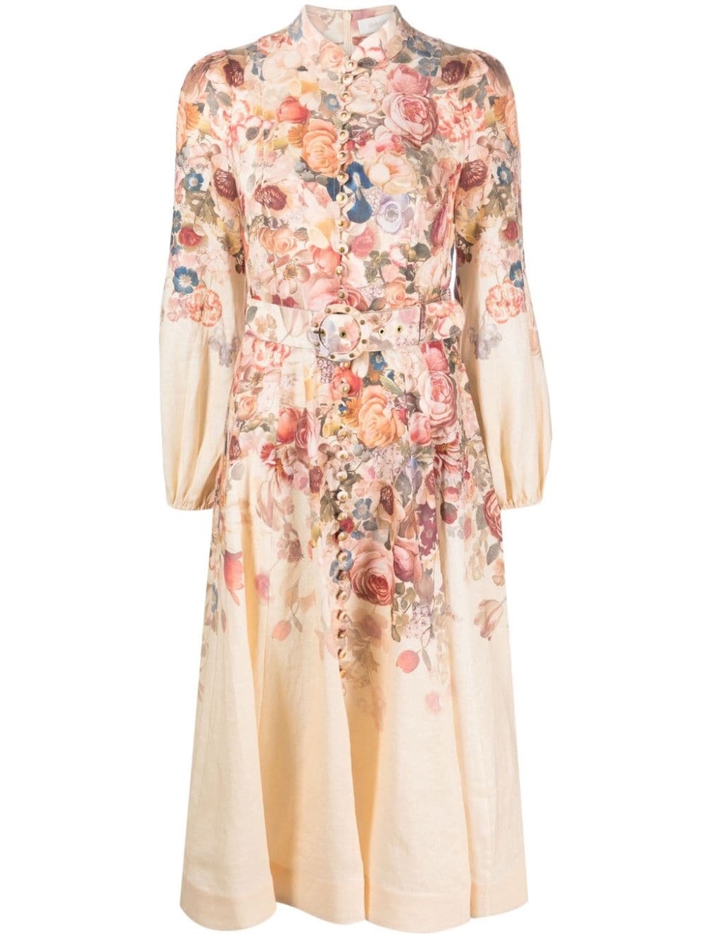 Zimmermann Hypnotic Buttoned Linen Midi Dress Cream Peony - Picture 3 of 7